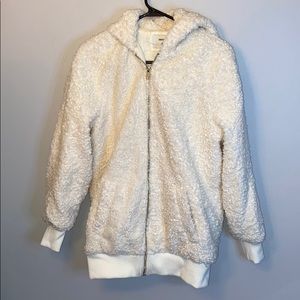 White Fuzzy Hooded Jacket Zip Up Small Forever 21